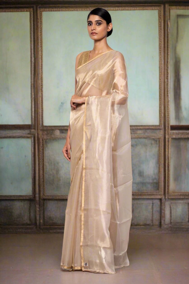 Handwoven Light Gold Tissue Organza Saree