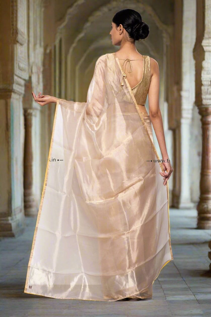 Handwoven Light Gold Tissue Organza Saree