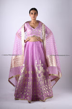 Load image into Gallery viewer, Handwoven Mauve Banarasi Organza Silk Lehenga Set
