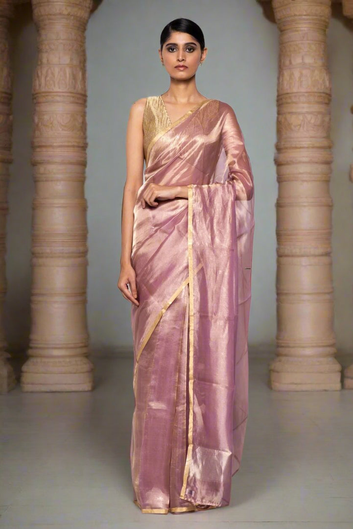 Handwoven Mauve Tissue Organza Saree