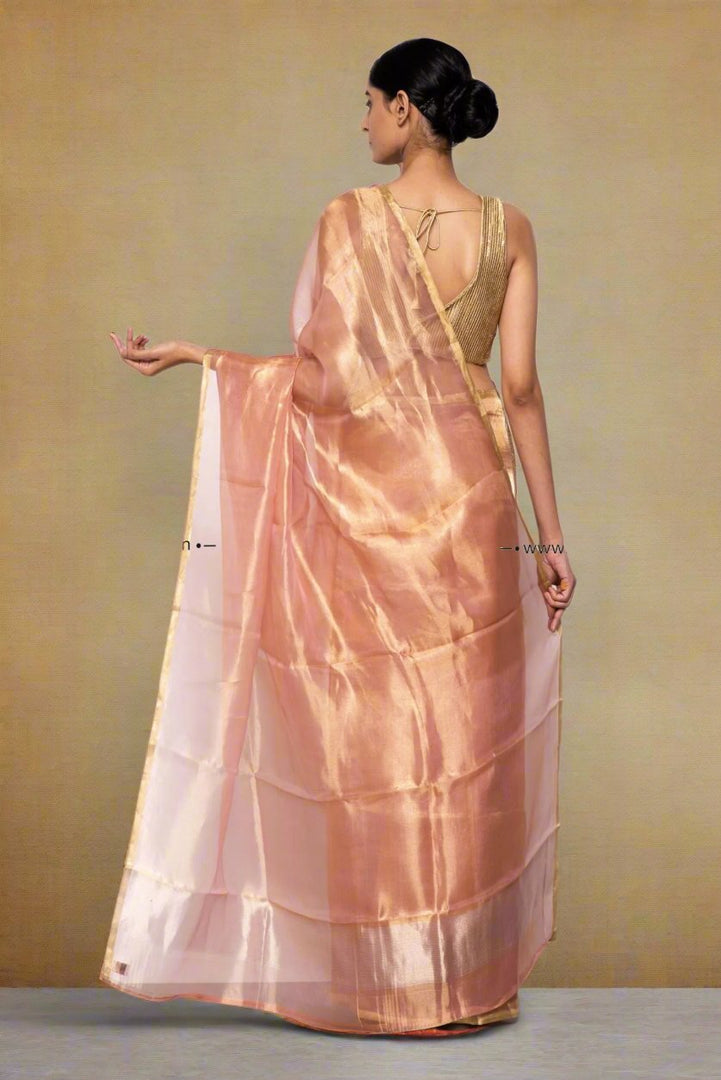 Handwoven Peach Tissue Organza Saree