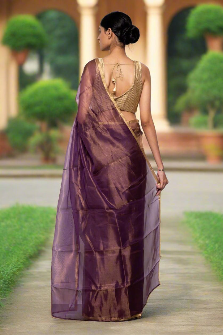 Handwoven Purple Tissue Organza Saree