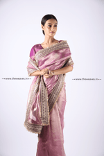 Load image into Gallery viewer, Handwoven Purple Tissue Organza Saree With Borders
