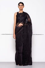 Load image into Gallery viewer, Handwoven Royal Black Embroidered Organza Silk Saree
