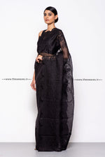 Load image into Gallery viewer, Handwoven Royal Black Embroidered Organza Silk Saree
