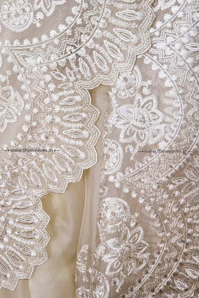 Handwoven Royal Off - White Embroidered Organza Silk Saree Saree