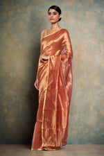 Load image into Gallery viewer, Handwoven Rust Red Tissue Organza Saree
