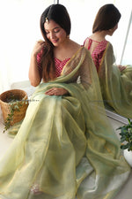 Load image into Gallery viewer, Sea Green Colour Organza Saree
