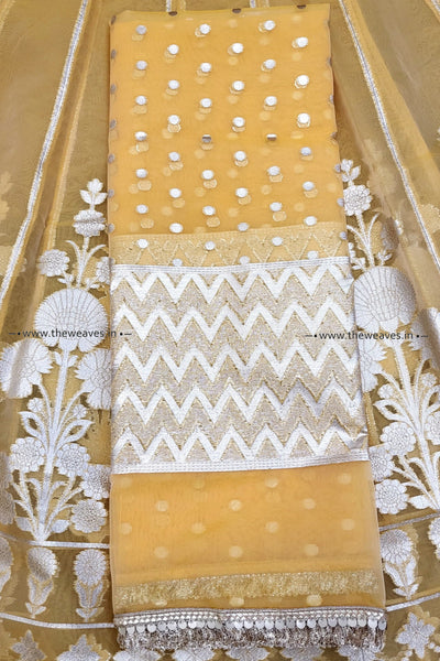 Handwoven Yellow Banarasi Organza Silk Lehenga Set