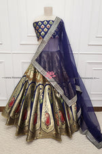 Load image into Gallery viewer, Navy Blue Banarasi Silk Lehenga
