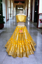 Load image into Gallery viewer, Yellow Banarasi Silk Lehenga Set
