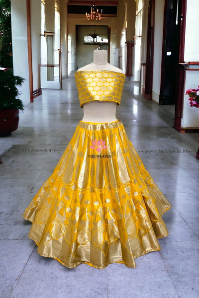 Yellow Banarasi Silk Lehenga Set
